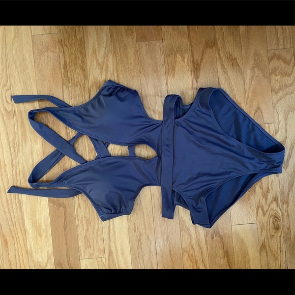 Mauve/purple one piece cutout swimsuit with ties! - Picture 3 of 3